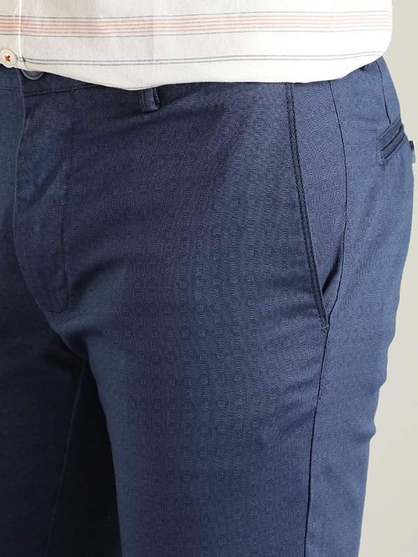 Indian Terrain Men's Slim Fit Self Design Blue Trousers